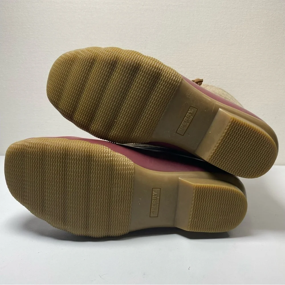 Sperry Saltwater Wool duck boots sz‎ 8 Rubber Side Zip Fleece Lined red tan